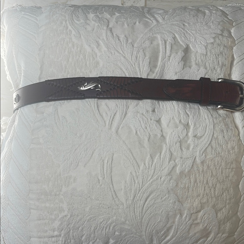 Brighton Brown Leather Belt Classic Design, Fly Fishing Theme